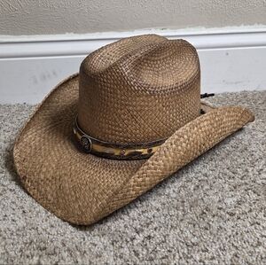 Bullhide Straw Western Cowboy Hat Brown Braided Tassle Women's Medium PBR Rodeo